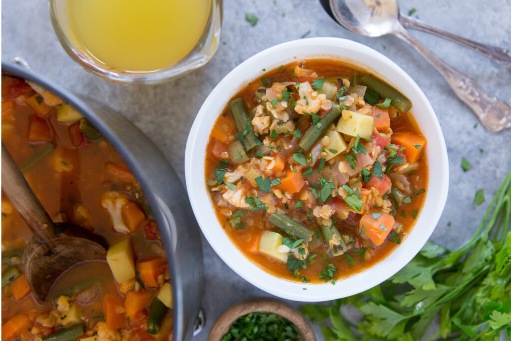 Bowl of Vegetable and Lentil Minestrone