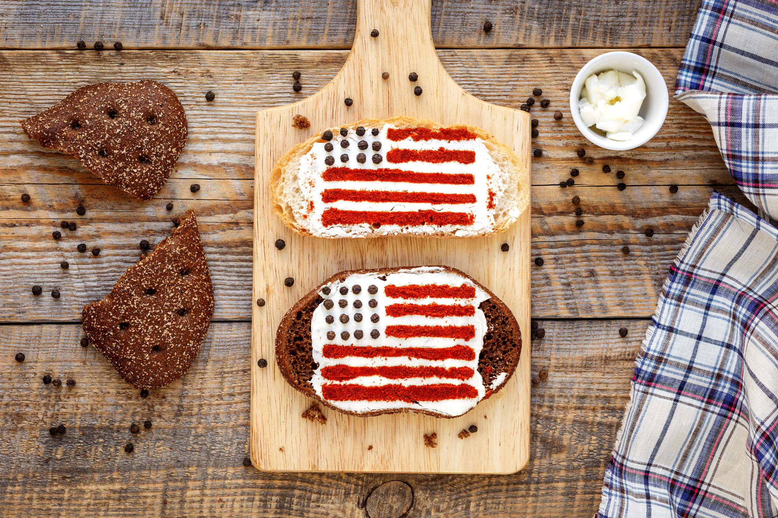 Two sandwiches with image of american flag.